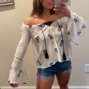 Sun & Shadow Off the Shoulder Bell Sleeve Boho Top
